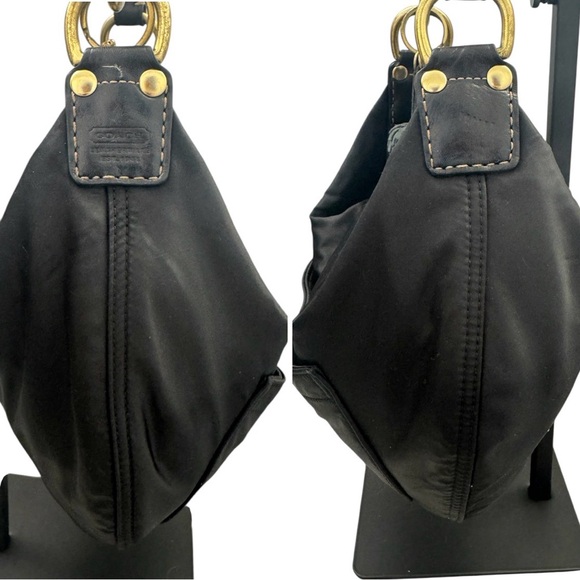 Coach Y2K Vintage 2000s Hampton Black Nylon Satin Hobo Teal Interior Purse - Picture 6 of 14